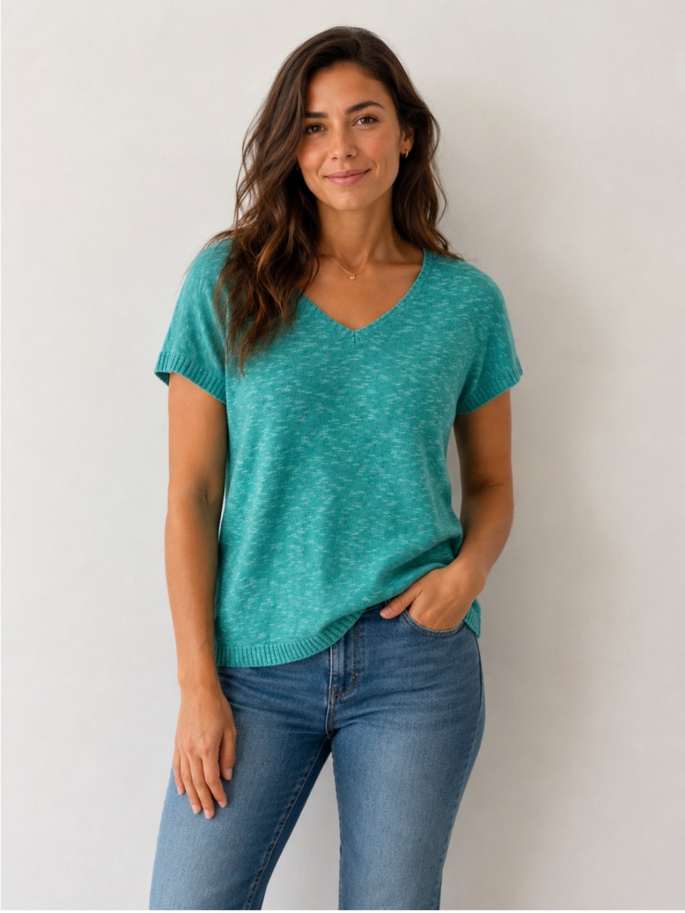 Eileen Fisher Linen Cotton Knit V-Neck Sweater Top Small